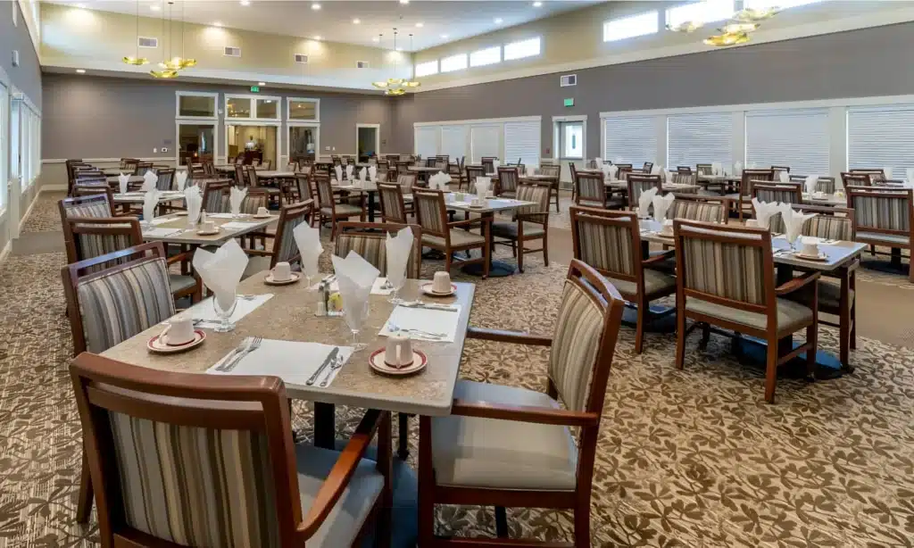 Modern dining room with neatly arranged tables