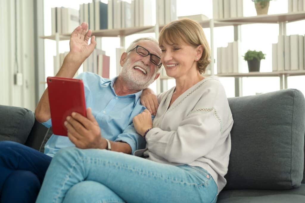 senior parents on a video call